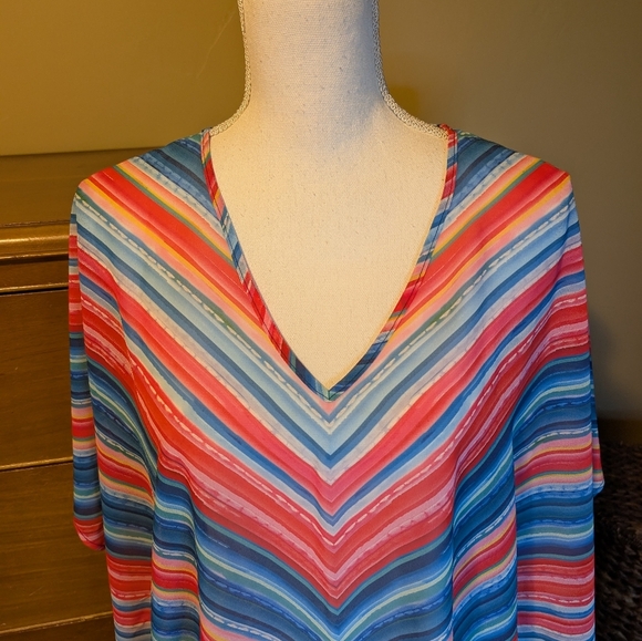 VTG Venus Swim Coverup Kaftan Dress Sheer Rainbow Print - Picture 3 of 11